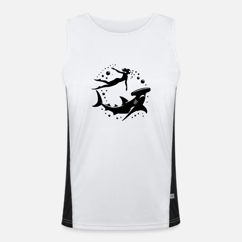 Hammerhead shark and diver floating underwater Men's Functional Contrast Tank Top 