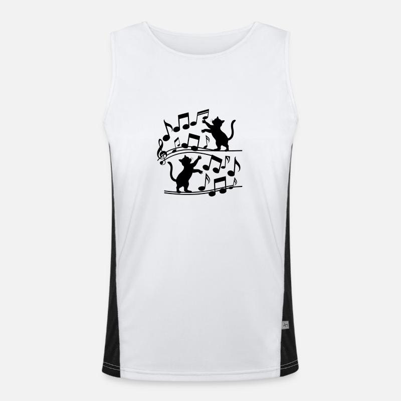 Black cats pattern playing with musical note Men's Functional Contrast Tank Top 