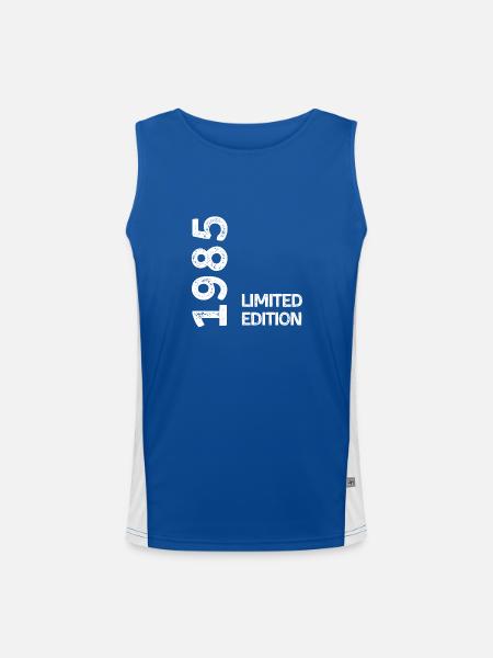 1985 Limitierte Auflage - Funktionelles Kontrast-Tank Top für Männer  - Royal/Weiß - Vorne