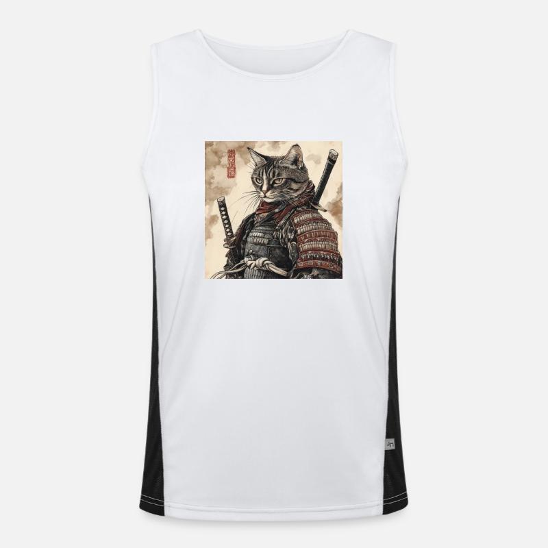 Katze Samurai Japan Ukiyo-E Funktionelles Kontrast-Tank Top für Männer 