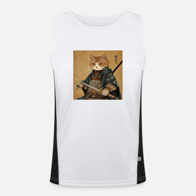 Katze Samurai Japan Ukiyo-E Funktionelles Kontrast-Tank Top für Männer 