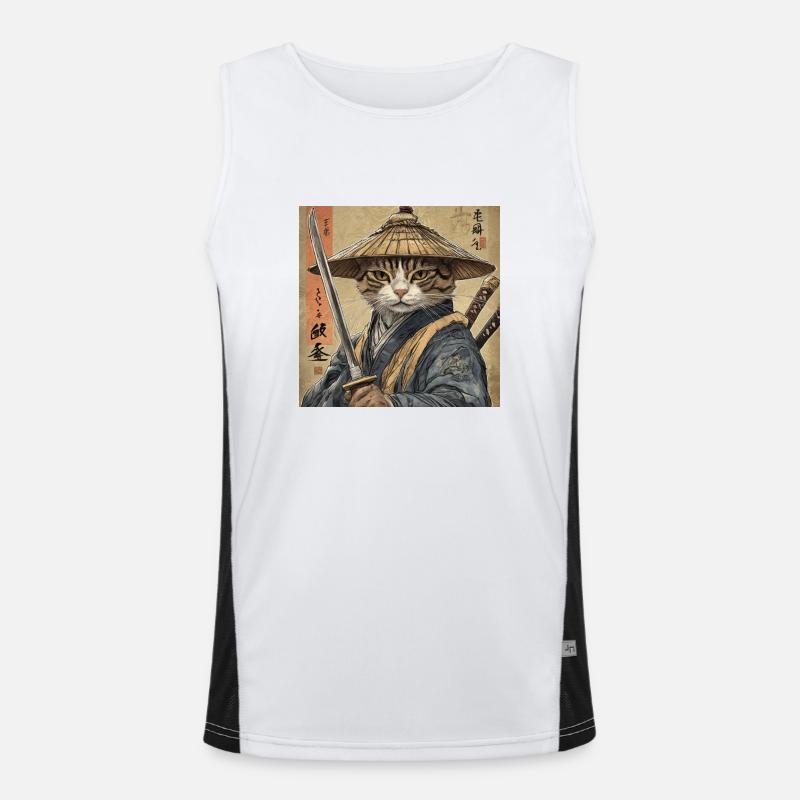 Katze Samurai Japan Ukiyo-E Funktionelles Kontrast-Tank Top für Männer 