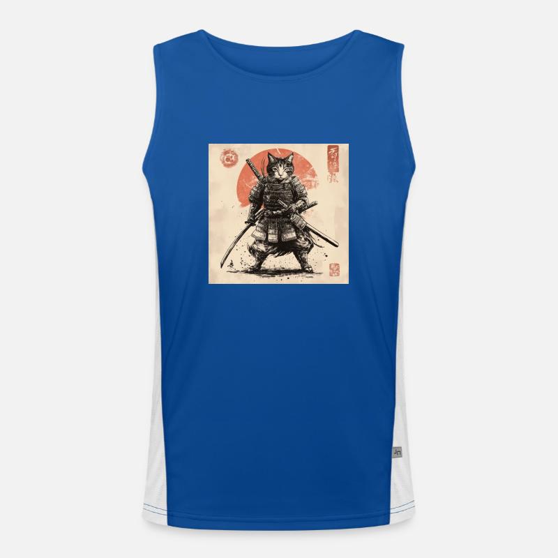 Cat Samurai Japan Ukiyo-E Men's Functional Contrast Tank Top 