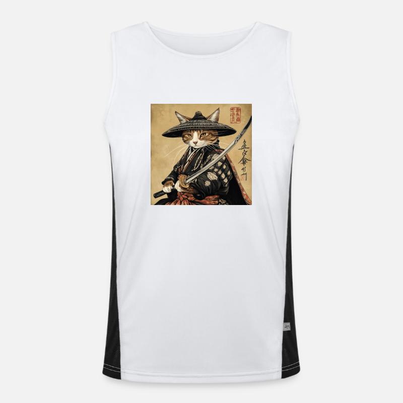 Katze Samurai Japan Ukiyo-E Funktionelles Kontrast-Tank Top für Männer 