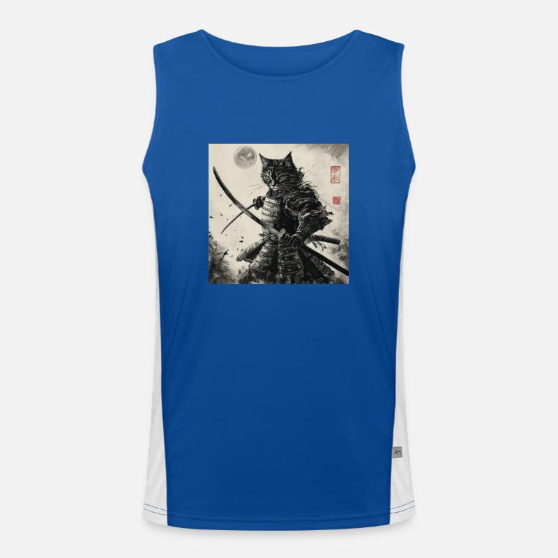 Katze Samurai Japan Ukiyo-E Funktionelles Kontrast-Tank Top für Männer 