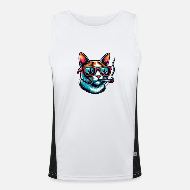 lustige Katze mit Joint Funktionelles Kontrast-Tank Top für Männer 