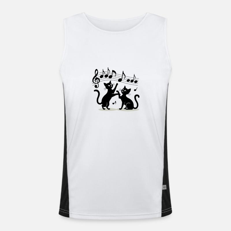 Black cats pattern playing with musical note Men's Functional Contrast Tank Top 