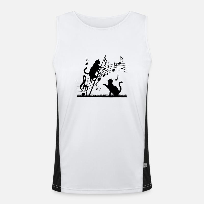 Black cats pattern playing with musical note Men's Functional Contrast Tank Top 