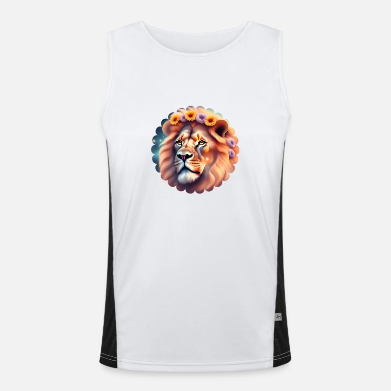 Une tête de lion avec des fleurs Débardeur respirant contrasté Homme 