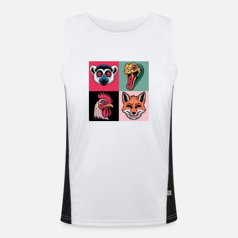 Pop Art Snake Fox Rooster Lemur Men's Functional Contrast Tank Top 