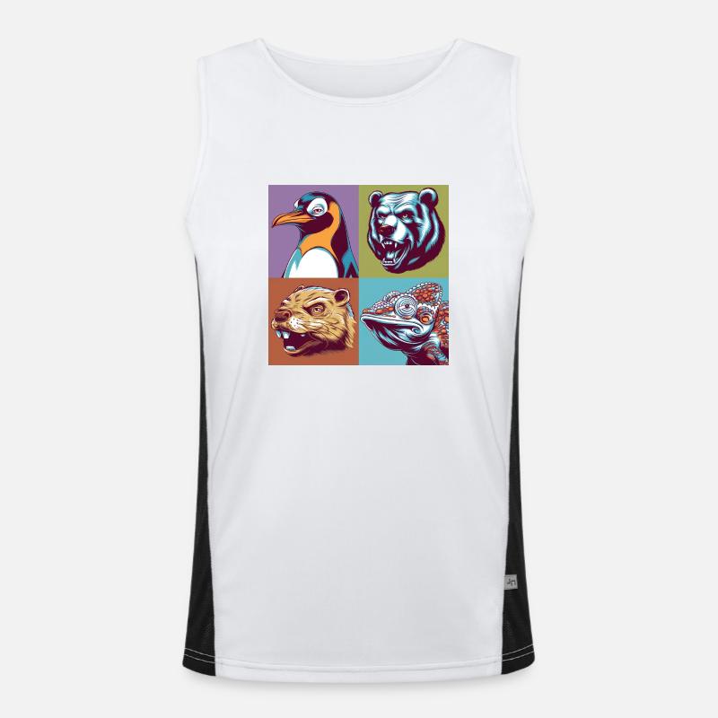 Pop-art bunt Biber Pinguin Bär Chamäleon bunt Funktionelles Kontrast-Tank Top für Männer 