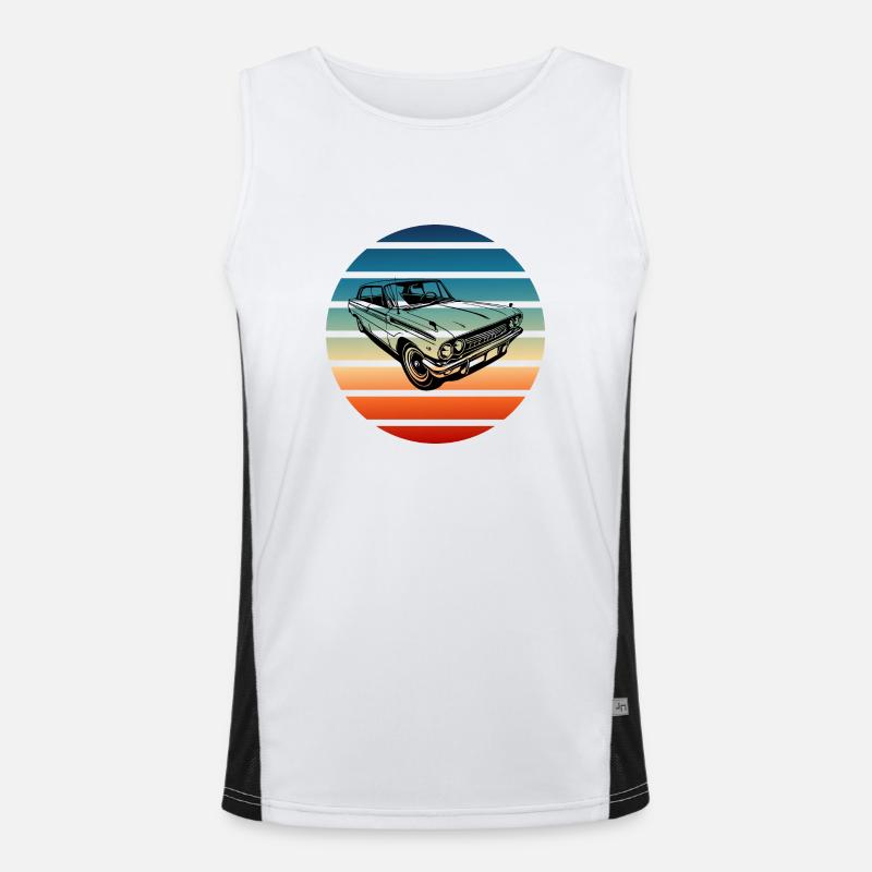 Retro Classic Car with Gradient Sunset Men's Functional Contrast Tank Top 
