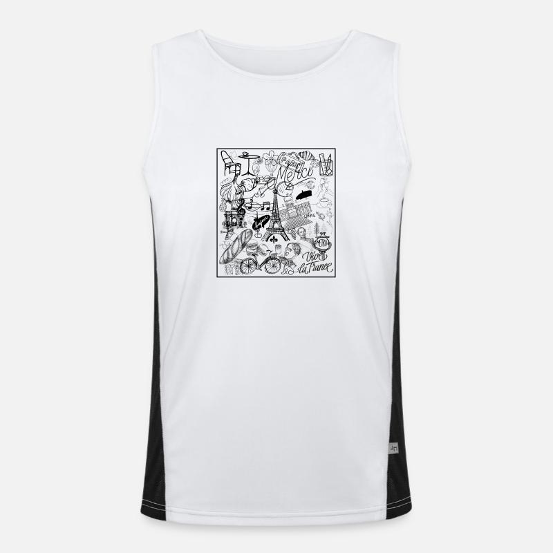 Paris Illustration Doodle Design - Men's Functional Contrast Tank Top  - white/black