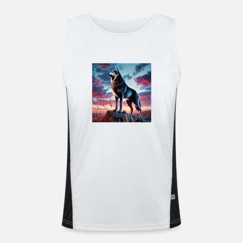 Wolf sunset Funktionelles Kontrast-Tank Top für Männer 