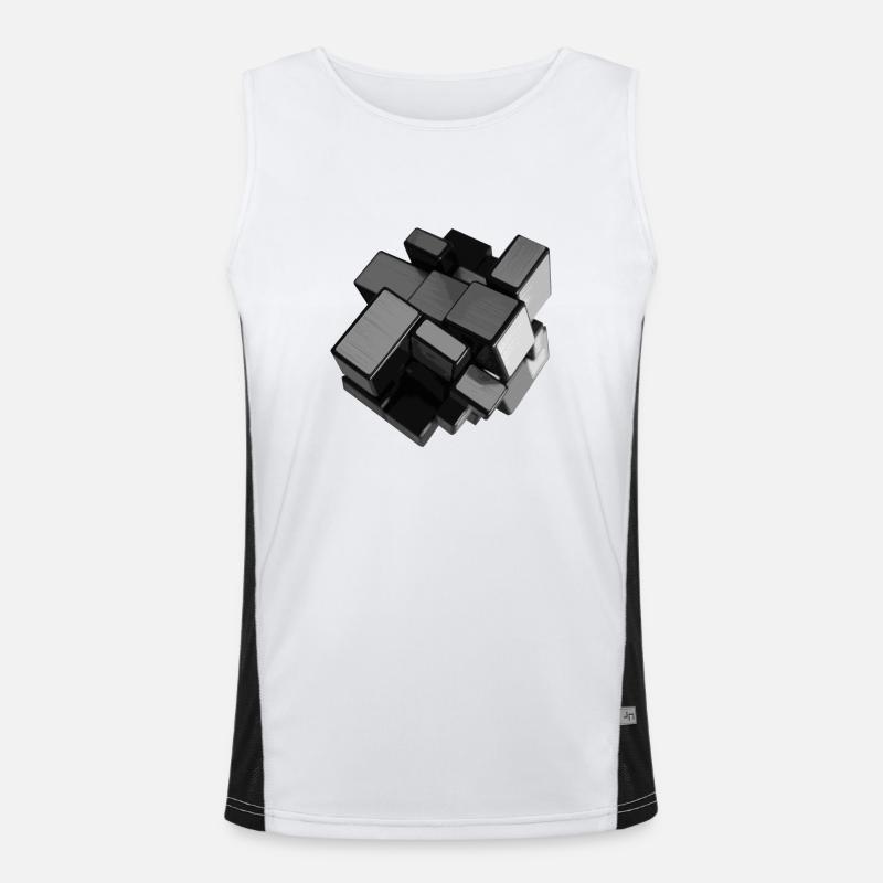 Silver-grey unstructured cube in perspective - Men's Functional Contrast Tank Top  - white/black