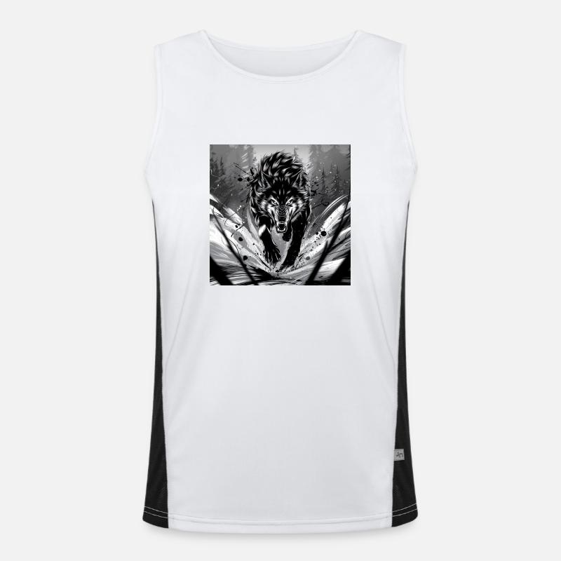 Wolf Animal Vector Nature Illustration Design Wild Men's Functional Contrast Tank Top 