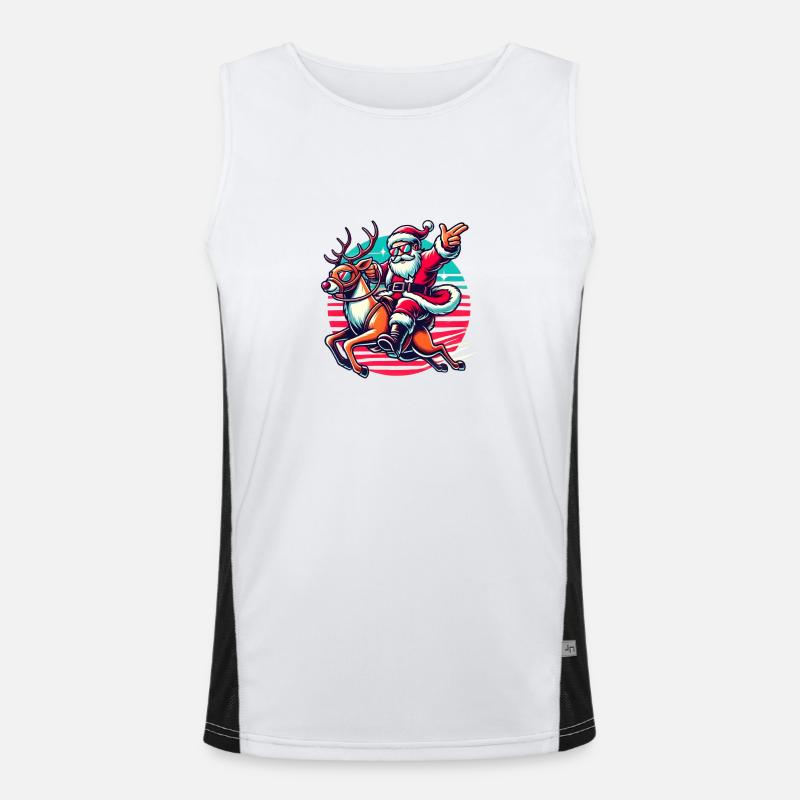 Weihnachtsmann reitet auf Rentier Rudolph Funktionelles Kontrast-Tank Top für Männer 