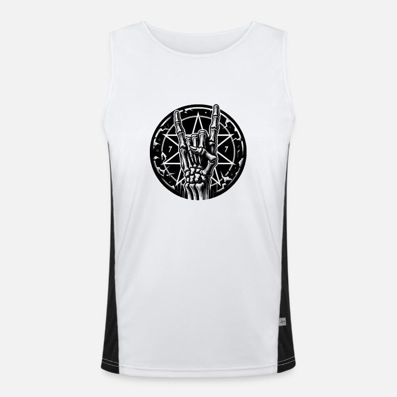 Knochenhand mit Pentagramm macht devil horns Funktionelles Kontrast-Tank Top für Männer 