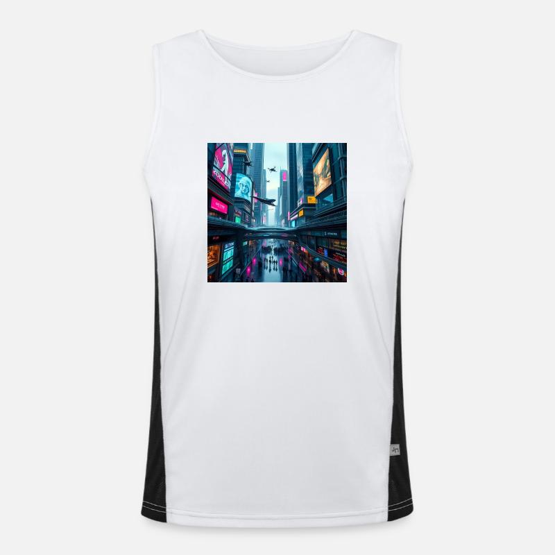 Futuristisches Neon-Stadtbild: Eine lebendige Vision Funktionelles Kontrast-Tank Top für Männer 