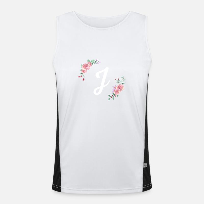 Lyserødt blomsterbogstav j - Funktionel kontrast tanktop til herrer  - hvid/sort