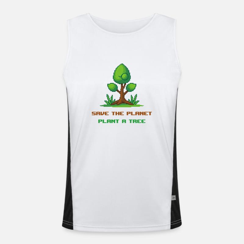 Pixel-Art-Baum "Rette den Planeten, pflanze einen Baum" Funktionelles Kontrast-Tank Top für Männer 