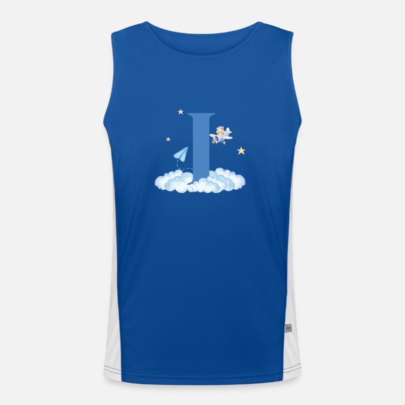 Letter i Blue Clouds Airplane Child Men's Functional Contrast Tank Top 