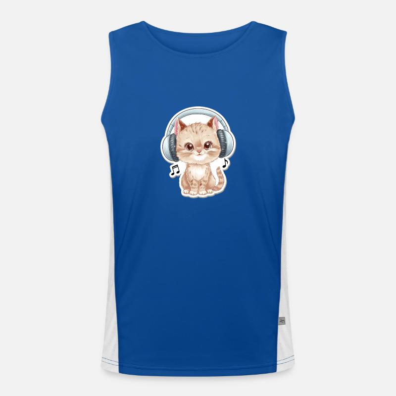Süße Katze mit Doodle-Kopfhörern Funktionelles Kontrast-Tank Top für Männer 