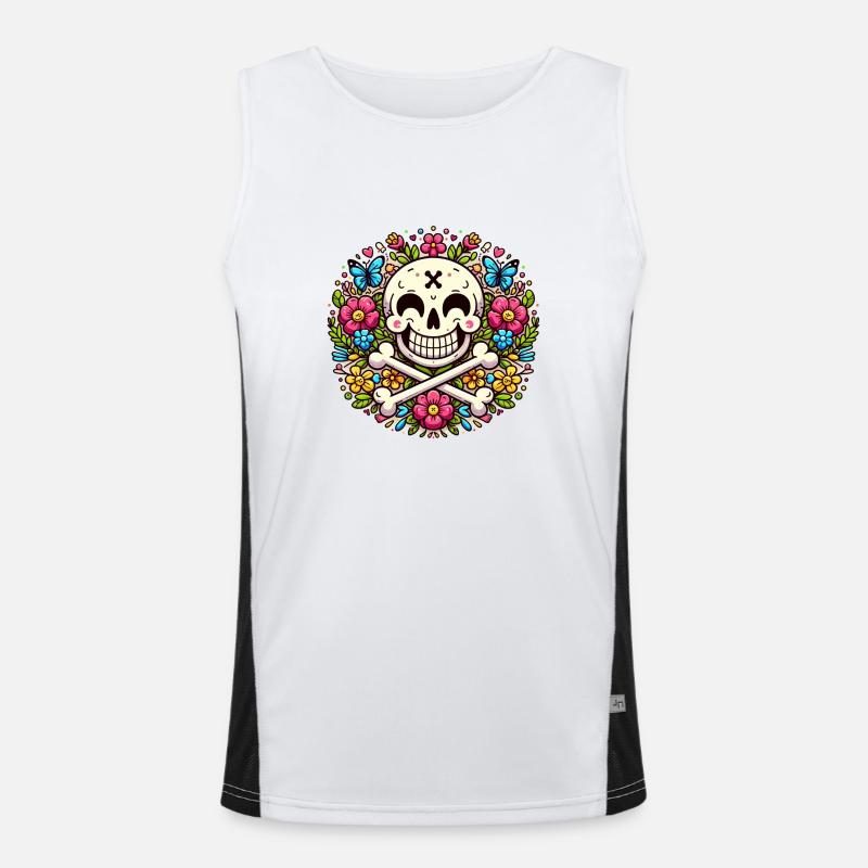 Funny Flower Skull Men's Functional Contrast Tank Top 