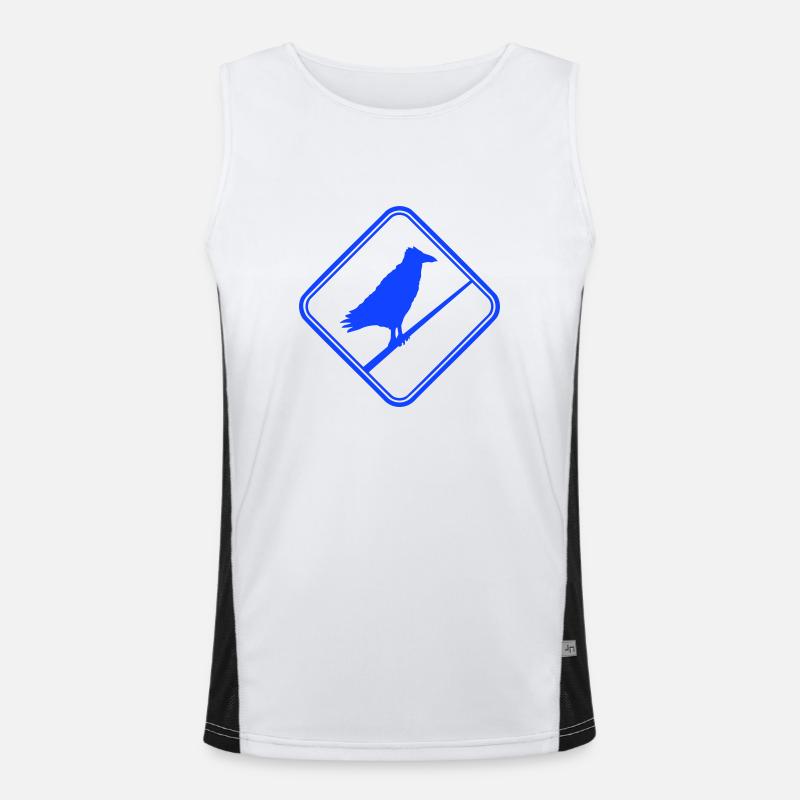 Raven Sitting Caution Cable Sign Note Men's Functional Contrast Tank Top 