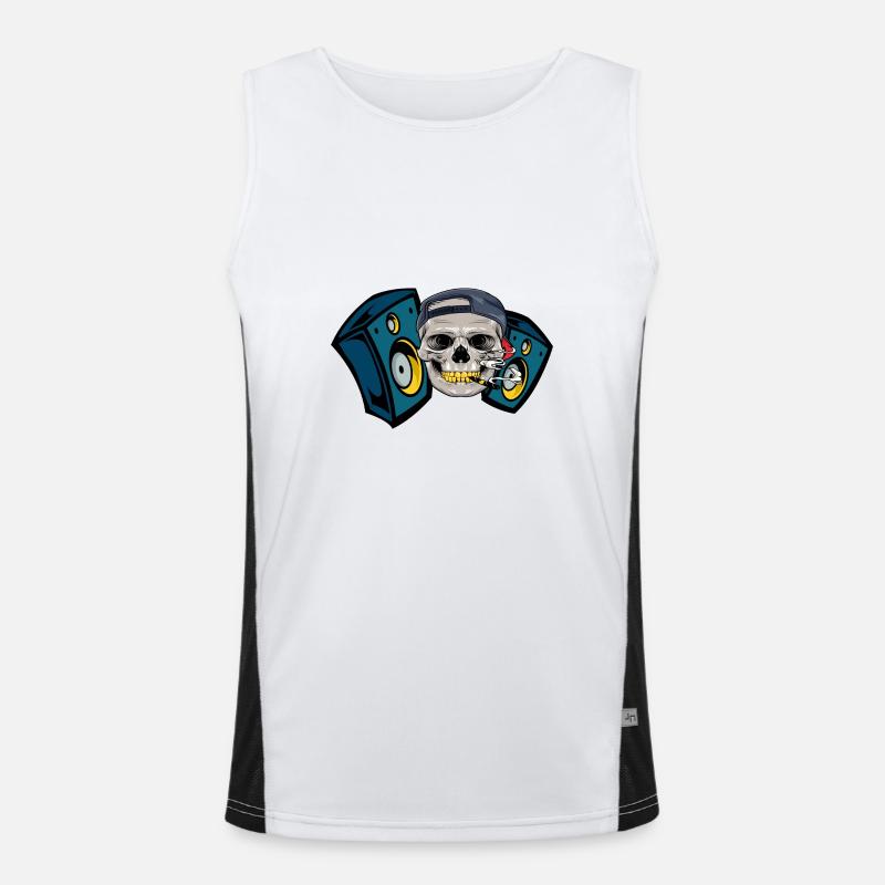 Skull with cigar and music boxes Funktionelles Kontrast-Tank Top für Männer 