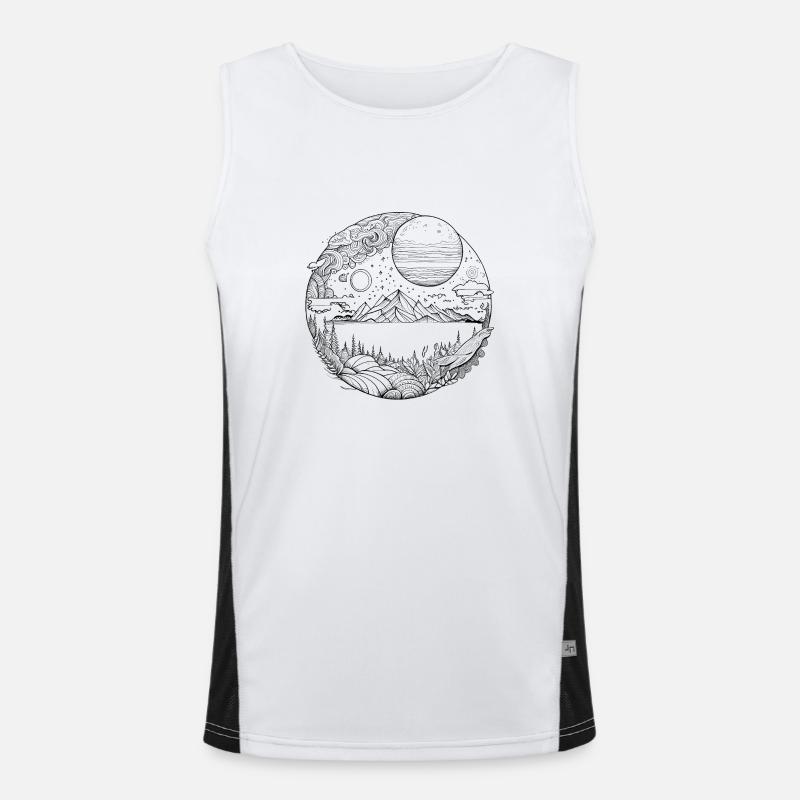 Psychedelic landscape as fine line graphics Men's Functional Contrast Tank Top 
