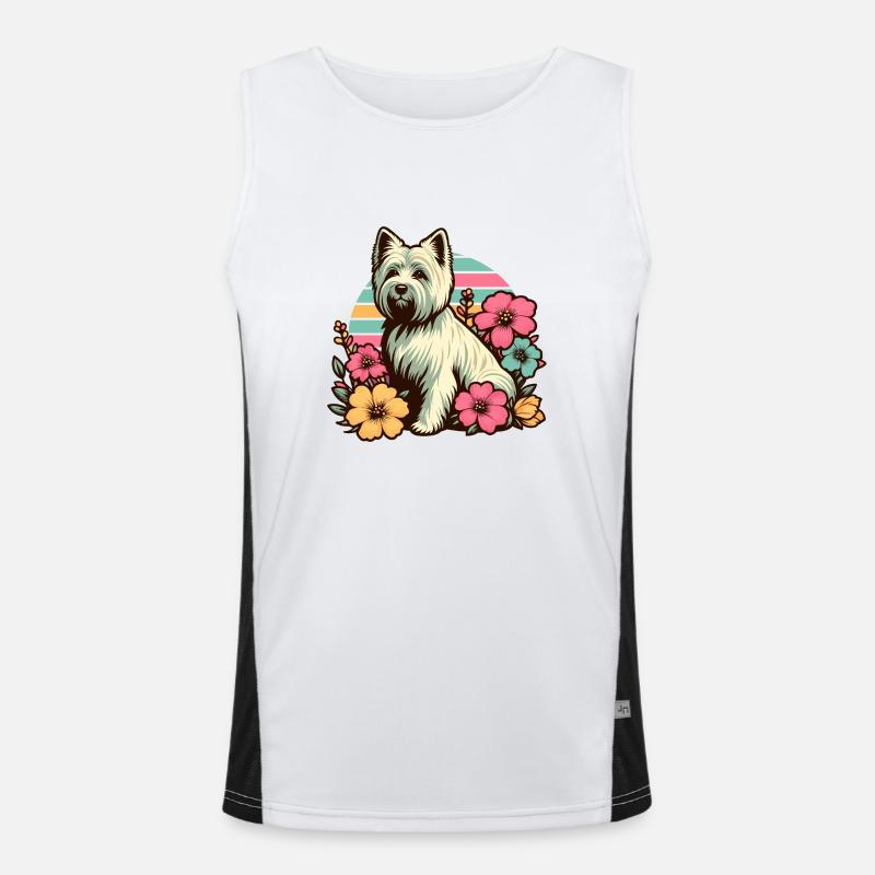 Cairn Terrier Retro Pastell Blumen Funktionelles Kontrast-Tank Top für Männer 