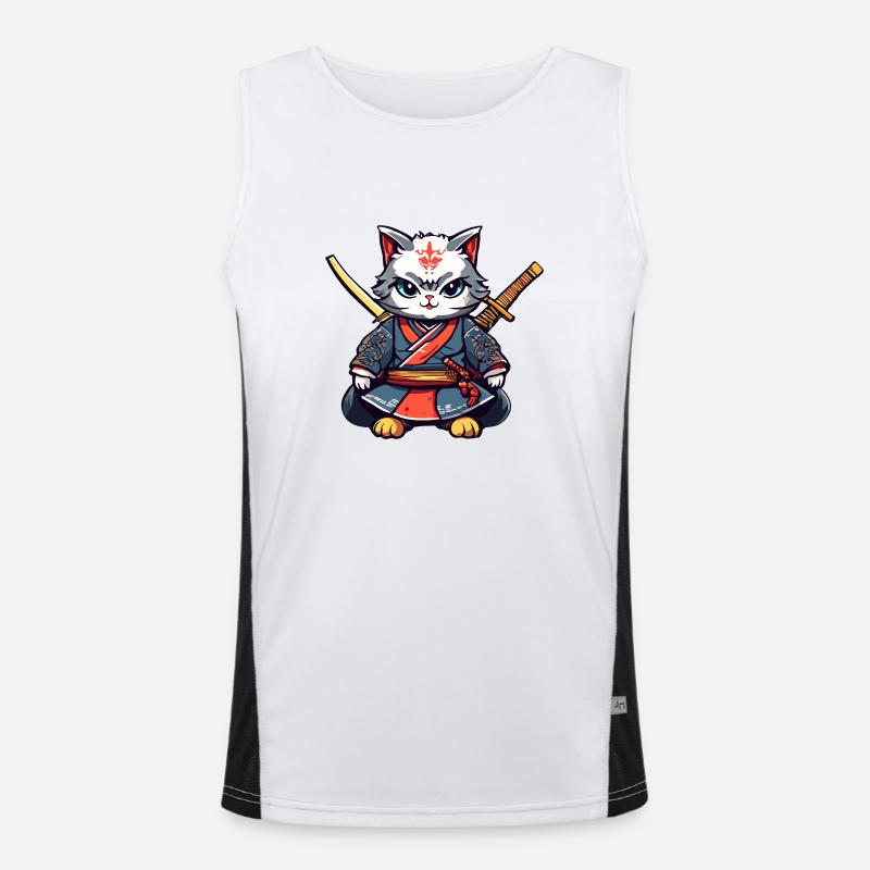 Samurai Cat #40 - Men's Functional Contrast Tank Top  - white/black