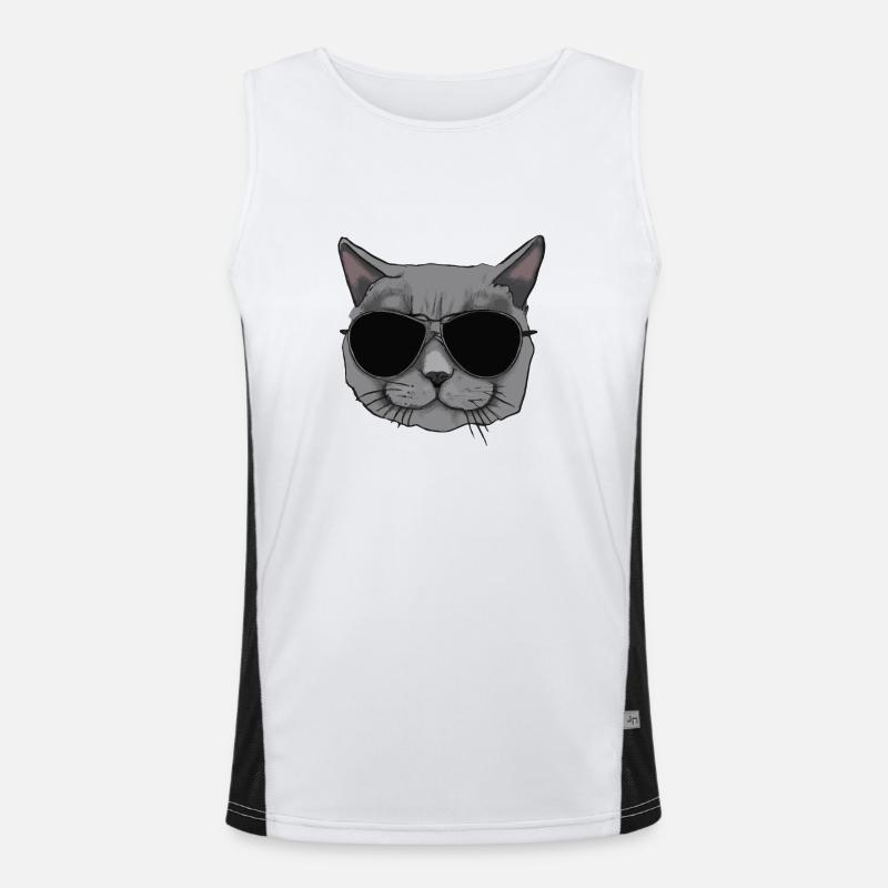 Graue britische Katze mit Sonnenbrille Funktionelles Kontrast-Tank Top für Männer 
