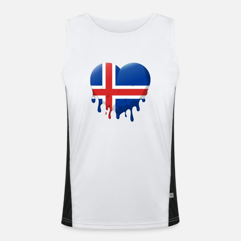 Drapeau de l’Islande Coeur Drapeau islandais Aspect utilisé Débardeur respirant contrasté Homme 