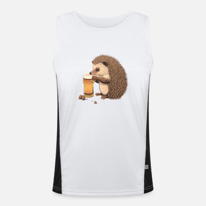 Cute hedgehog with beer Men's Functional Contrast Tank Top 
