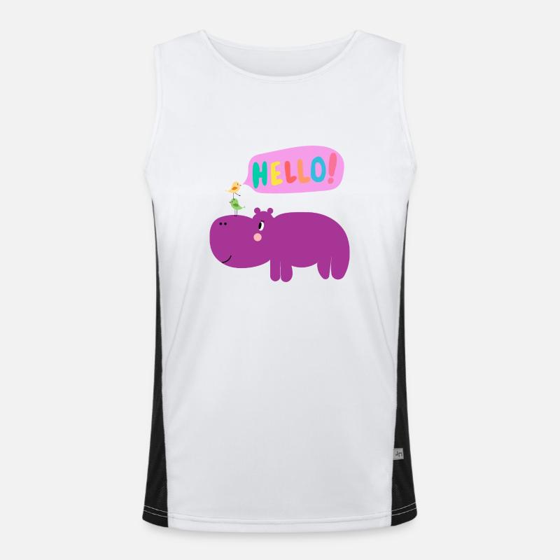Nilpferd mit Vogelbande - Tierisch niedlich Funktionelles Kontrast-Tank Top für Männer 