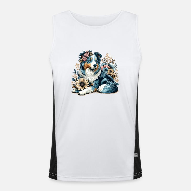 Australian Shepherd Cottage Core Landhaus Blumen Funktionelles Kontrast-Tank Top für Männer 