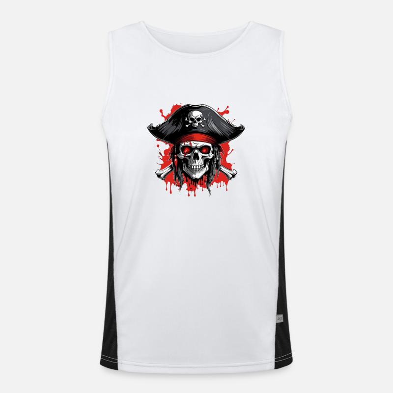 Crâne de pirate avec tricorne et éclaboussures de sang Débardeur respirant contrasté Homme 