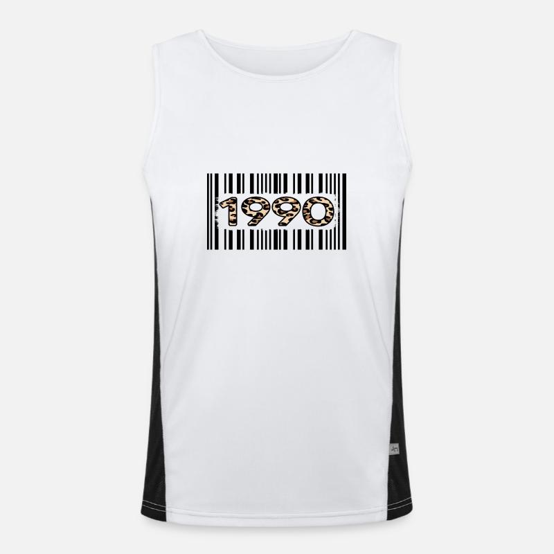 1990 anniversaire 32 ans anniversaire code à barres léopard Débardeur respirant contrasté Homme 