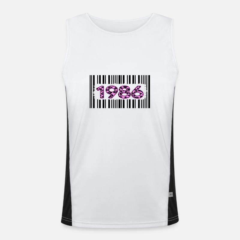 1986 birthday barcode pink leopard retro party Men's Functional Contrast Tank Top 