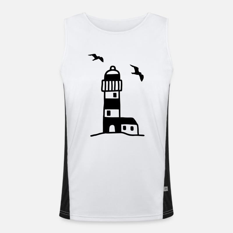 Leuchtturm mit Möwen Funktionelles Kontrast-Tank Top für Männer 
