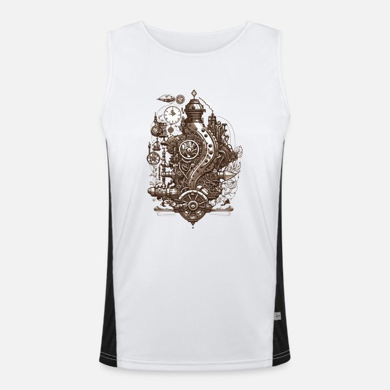 Steampunk technology steam engine with gears Men's Functional Contrast Tank Top 