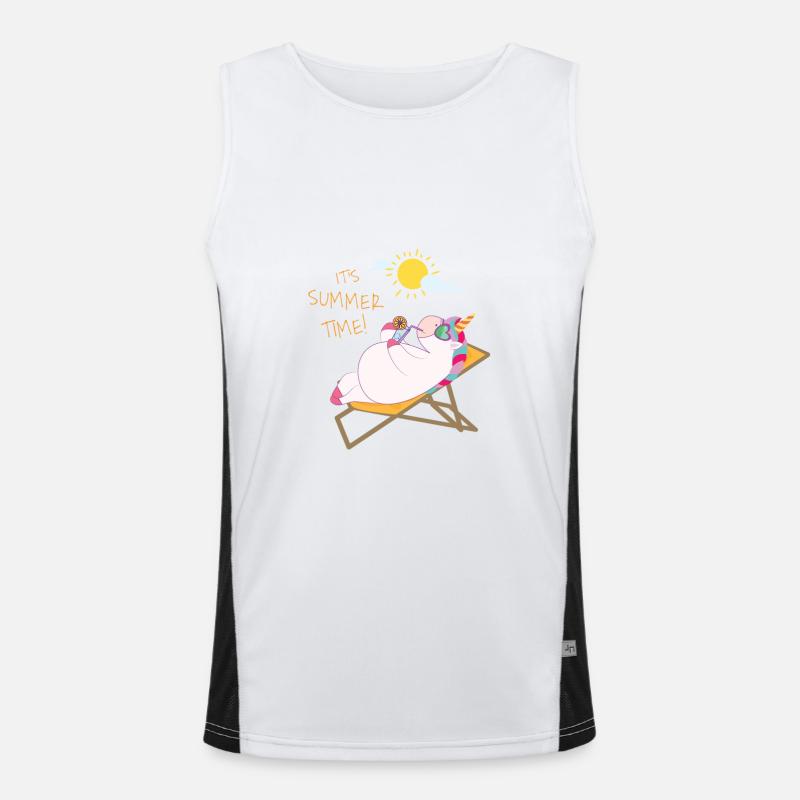 Unicorn relaxing at the beach / Einhorn Funktionelles Kontrast-Tank Top für Männer 