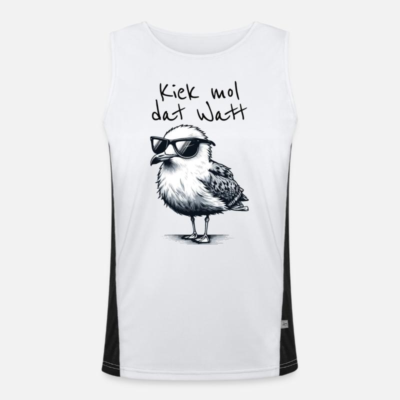 Kiek mol dat Watt Wattwanderer Möwe Spruch Men's Functional Contrast Tank Top 