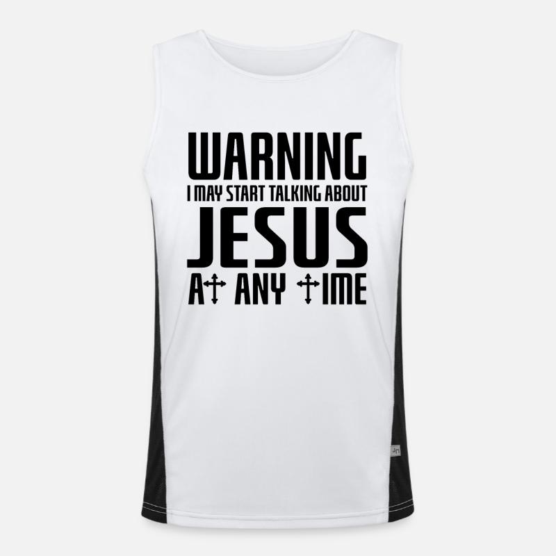Warning I May Start Talking About Jesus Funktionelles Kontrast-Tank Top für Männer 