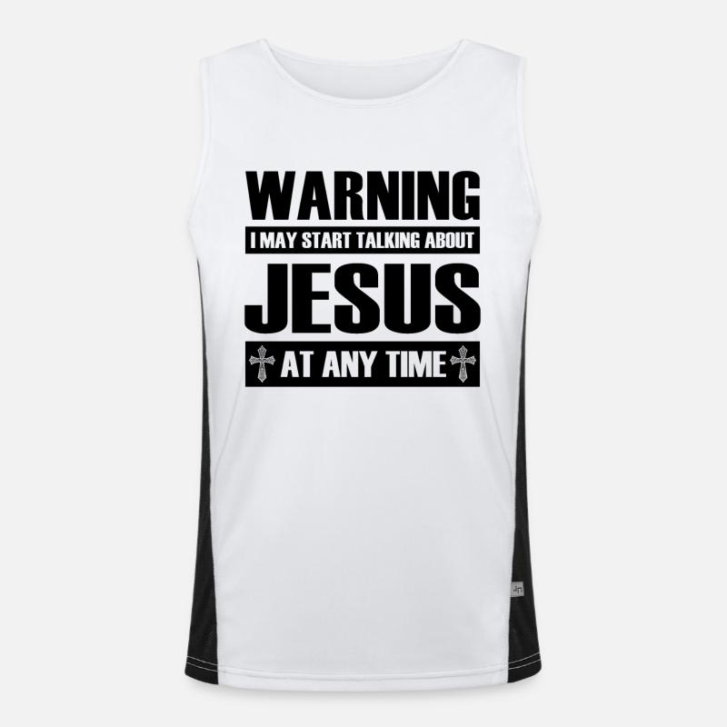 Warning I May Start Talking About Jesus Funktionelles Kontrast-Tank Top für Männer 