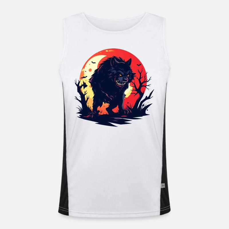 evil moon wolf werewolf in gloomy moonlight Men's Functional Contrast Tank Top 