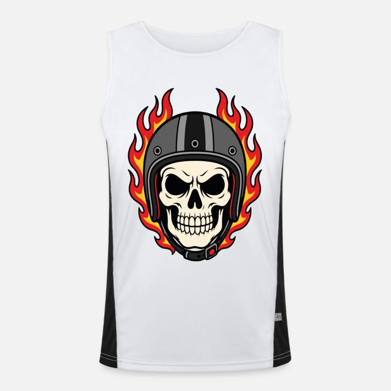 Flaming Skull with Motorcycle Helmet Men's Functional Contrast Tank Top 