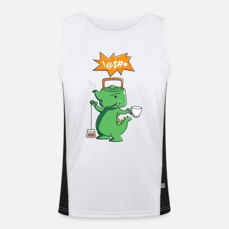 Tea Rex - Drinking Tea - Dinosaurs - Men's Functional Contrast Tank Top  - white/black